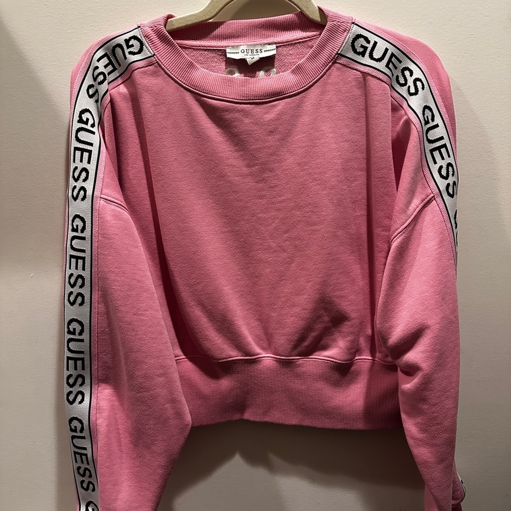 GUESS Pink Cropped Long Sleeve Hoodie